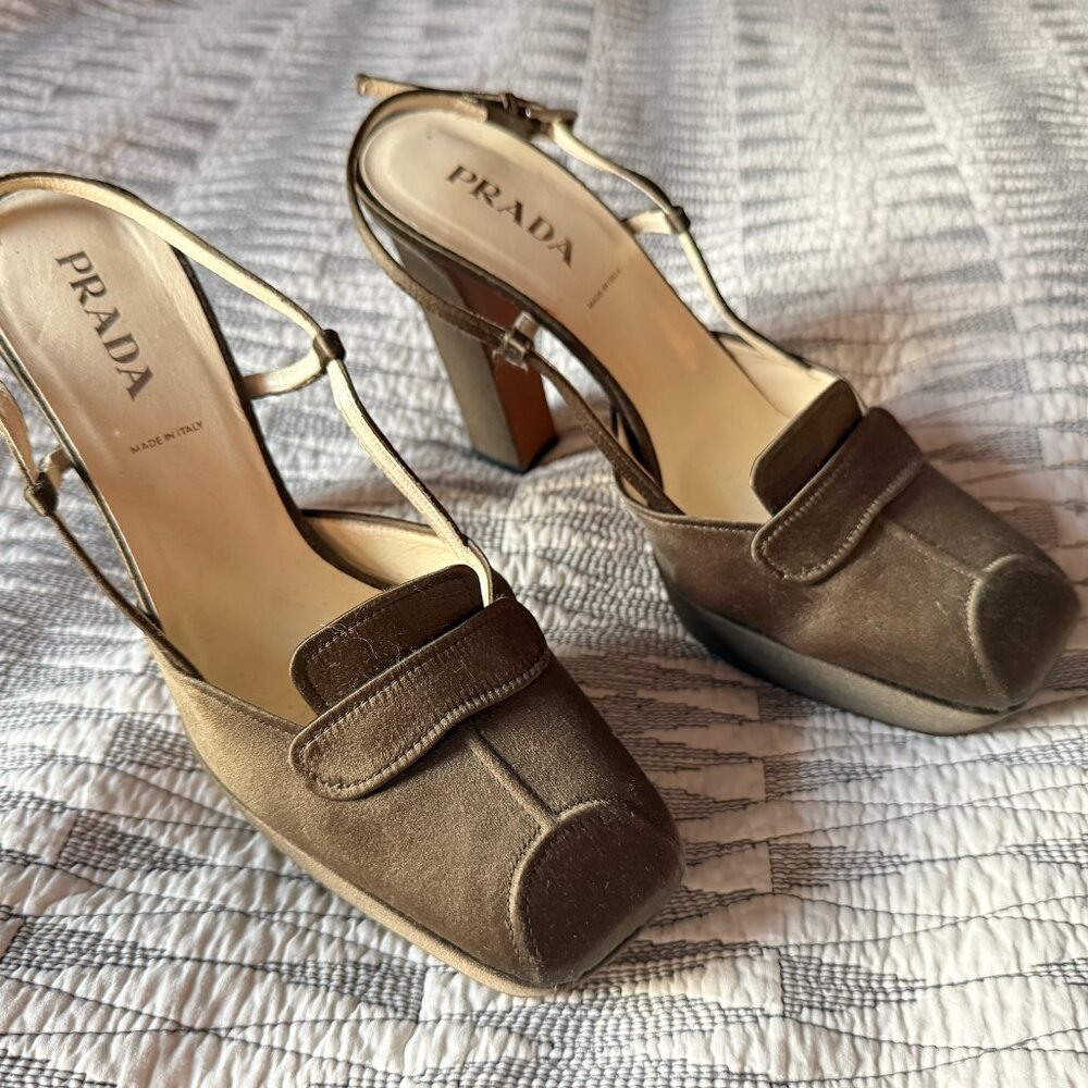 PRADA Vintage Satin Slingback Platform Pumps 37.5 / 7 / 7.5 - Picture 5 of 5